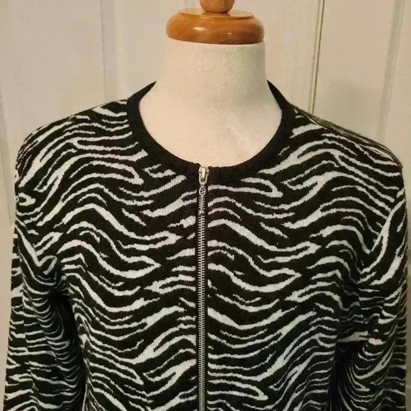 Vintage Nu Vogue Zebra Print Knit Cardigan Sweater Zip Front XXL Made In Canada - Picture 5 of 7